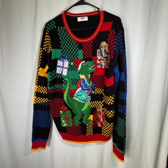 Holiday Time T-REX DINOSAUR UGLY CHRISTMAS SWEATER - Picture 1 of 8